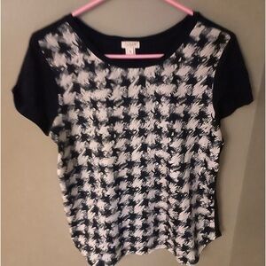 JCREW navy & white houndstooth short sleeve top
